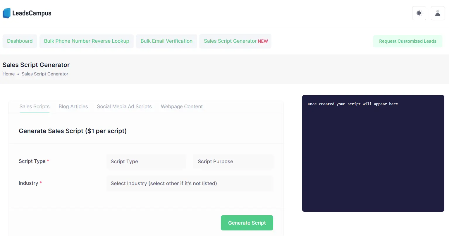 Leadscampus Script Generator AI Tool