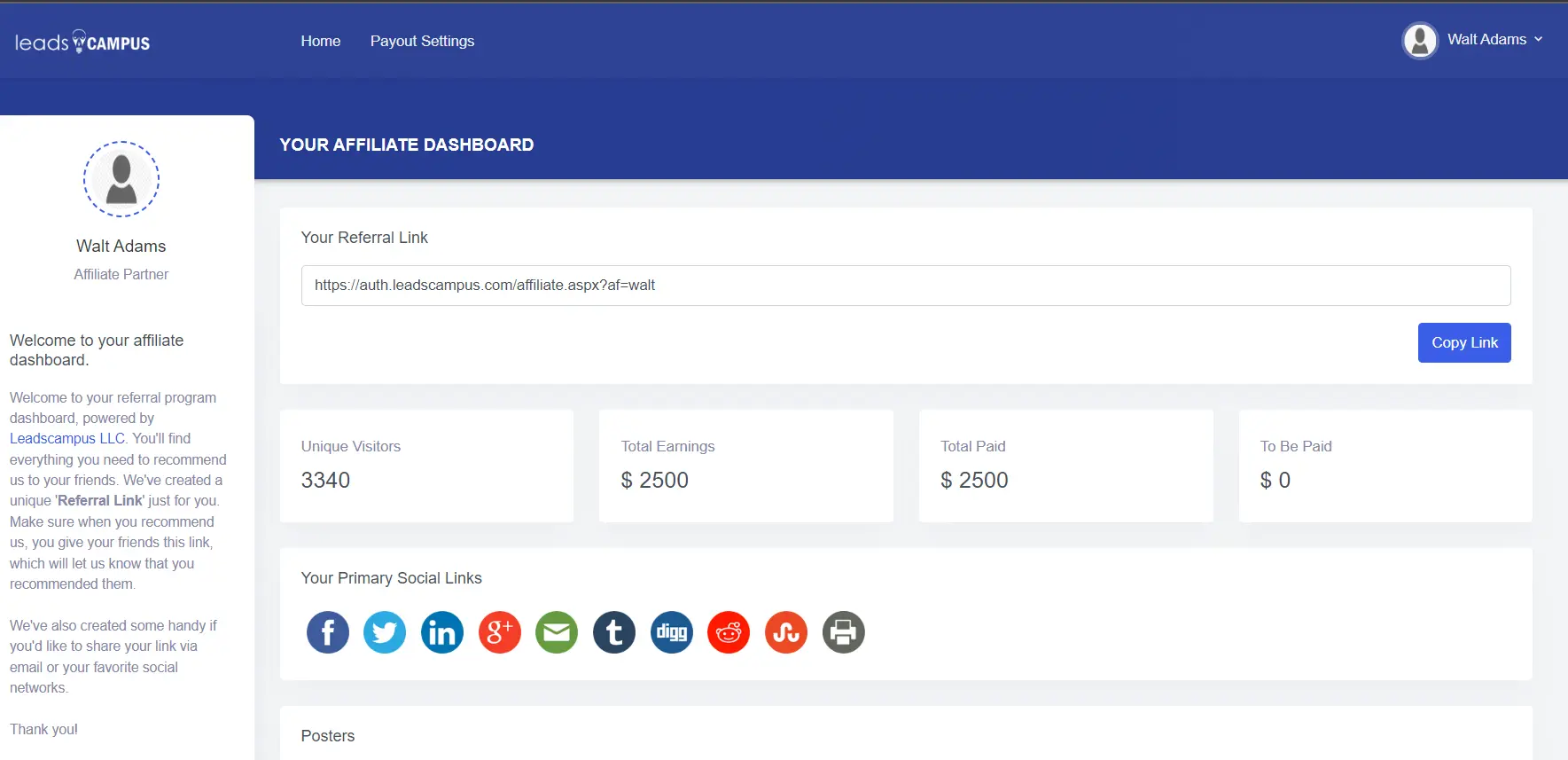 Leadscampus Affiliate Dashboard