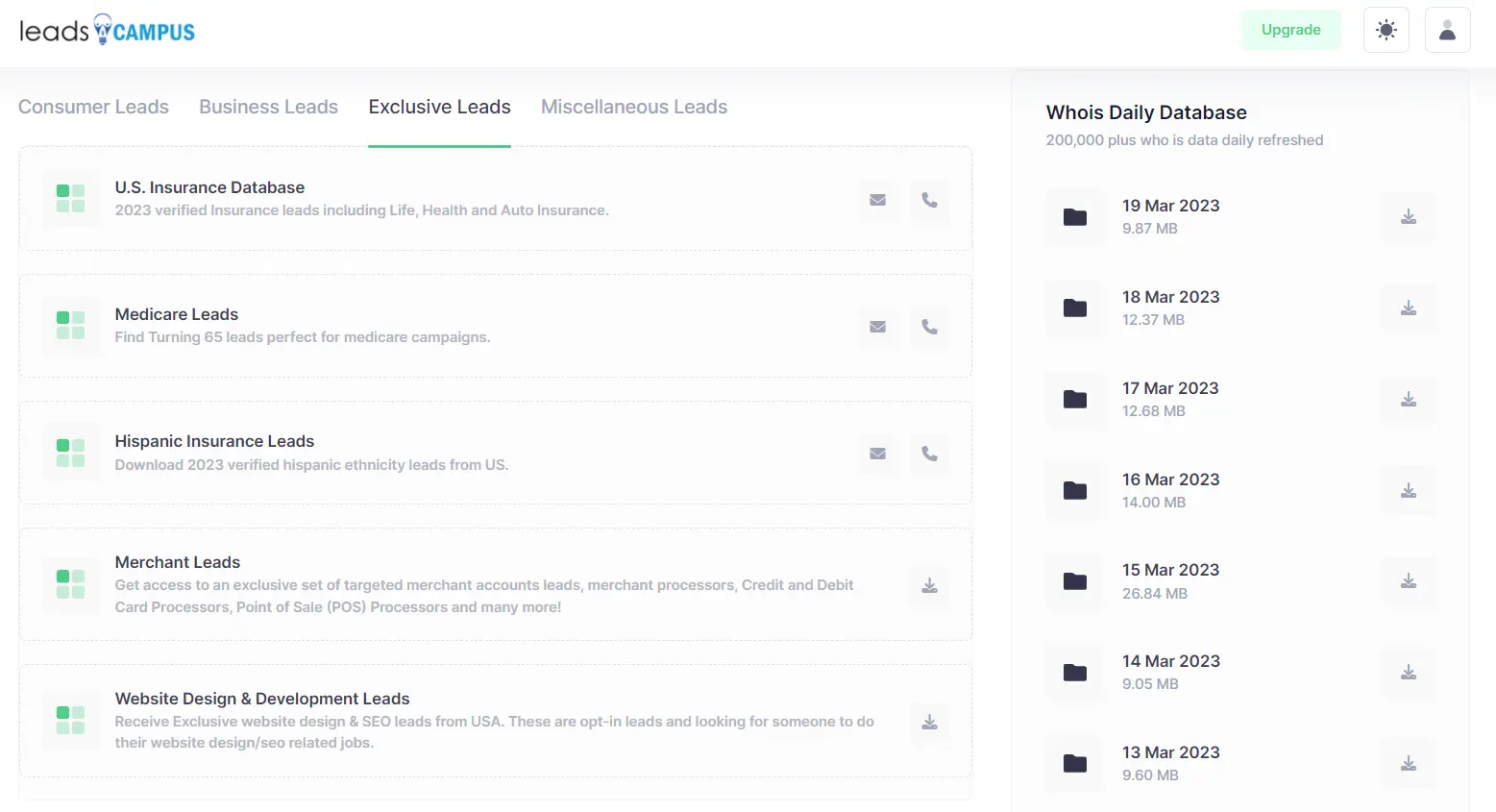 Exclusive Lead categories