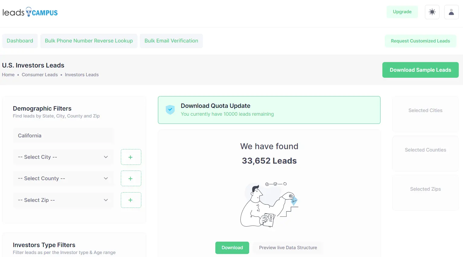 How to download US Investors Database from leadscampus