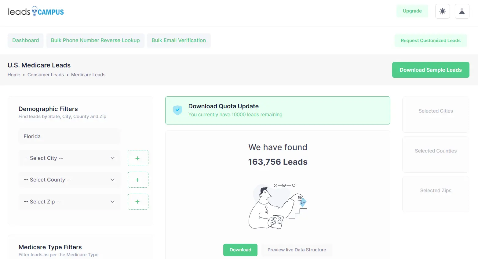 How to download Turning 65 Medicare Leads from Leadscampus